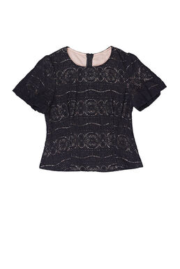 Puff Sleeve Lave Overlay Top (Black)